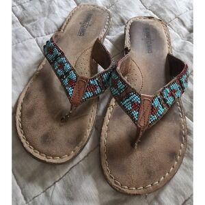 Minnetonka Sandals Thong Flip-Flops Women's 7 Southwest Turquoise Silver Beading